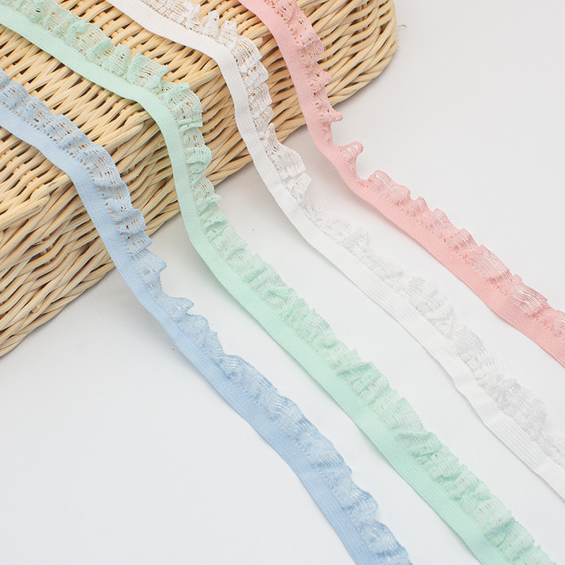 现货浴球蕾丝花边彩色木耳弹力带荷叶边松紧带袜子娃衣宠物衣镶边