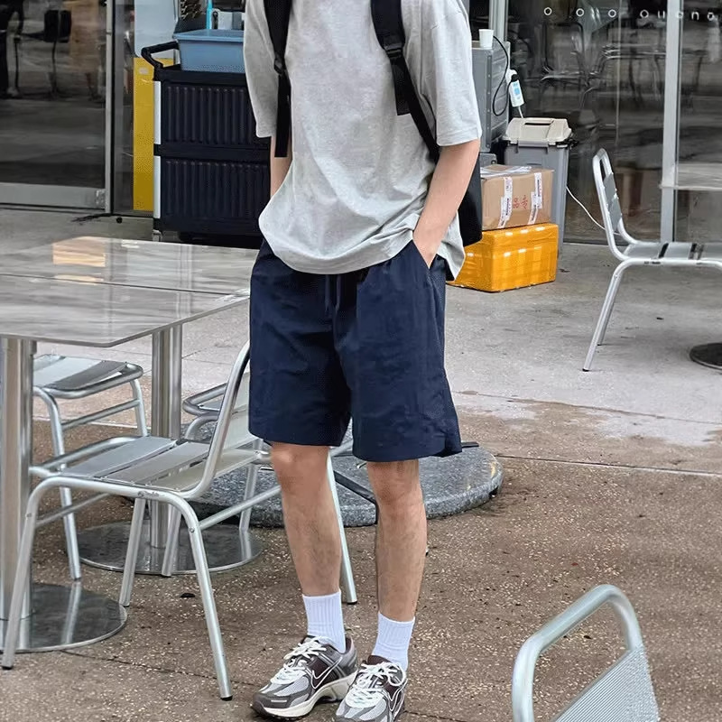 American-Style Basic Quick-Dry Men's Shorts for Summer, Loose Casual Sports Breathable Cool Solid Color Knee-Length Shorts