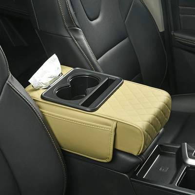 Box Storage Bag Water Cup – Armrest box pad - beige