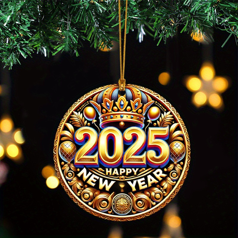 2025 Feliz Año Nuevo Crown Acrylic Decorations - Colgante encantador de impresión 2D, multipropósito image 2