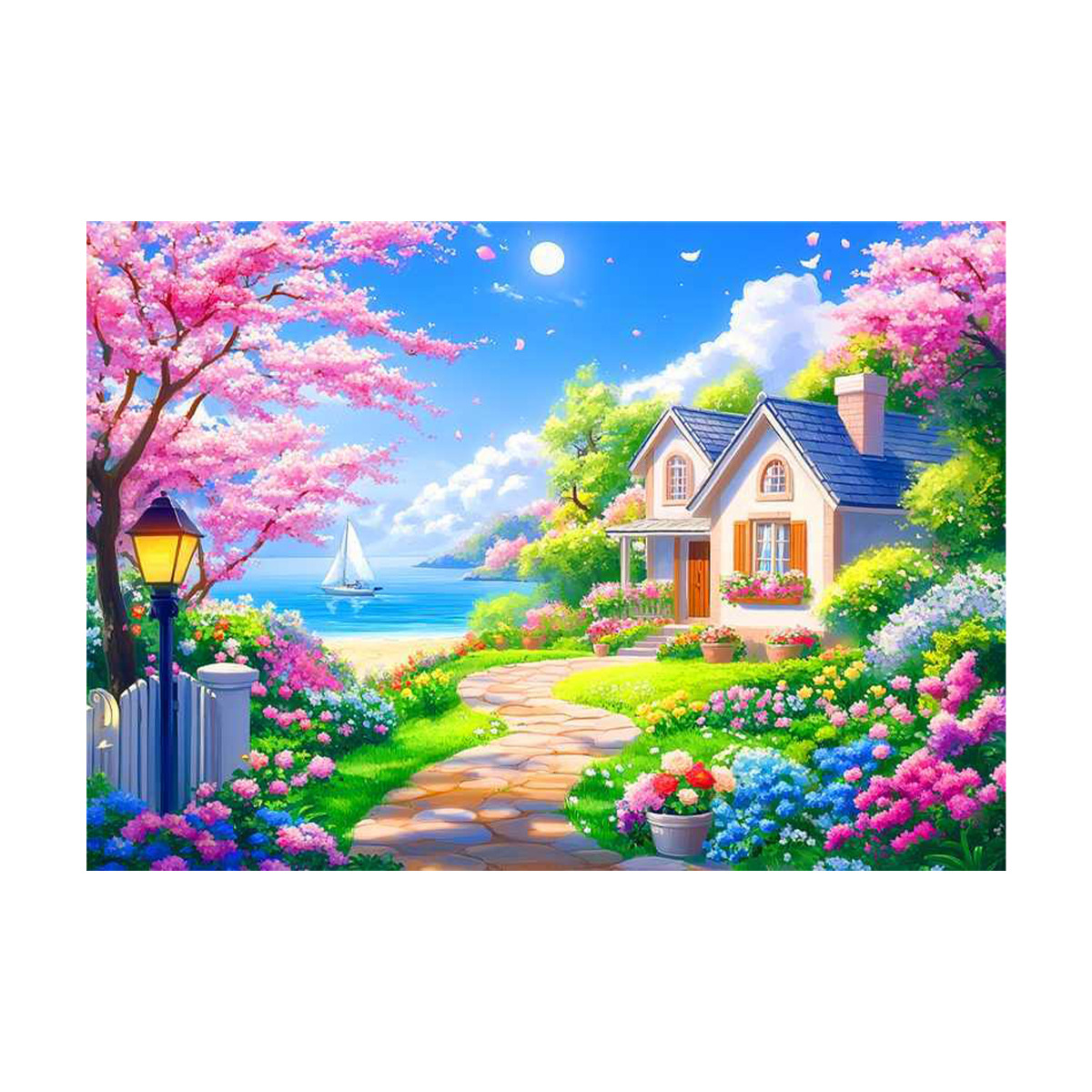 [Algodón importado] Mona Lisa Real bordado cruzado junto al mar Nueva decoración de paisaje bordado a mano image 5