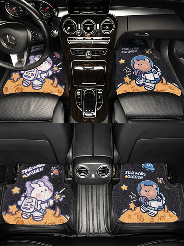 Cartoon car wire ring floor mats, universal carpets, single-chip car interior anti-dirty protective mats for main drivers, cute girls floor mats