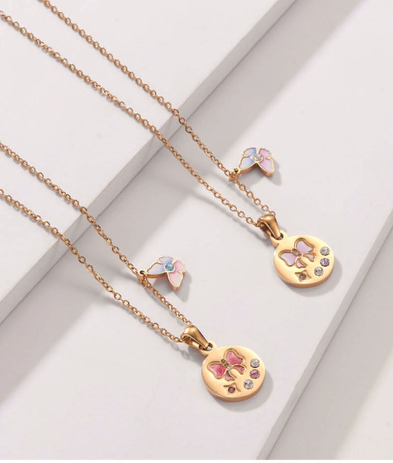 Titanium Steel Material Wholesale Jewelry Elegant Sweet Streetwear Geometric Butterfly Titanium Steel Plating Pendant Necklace
