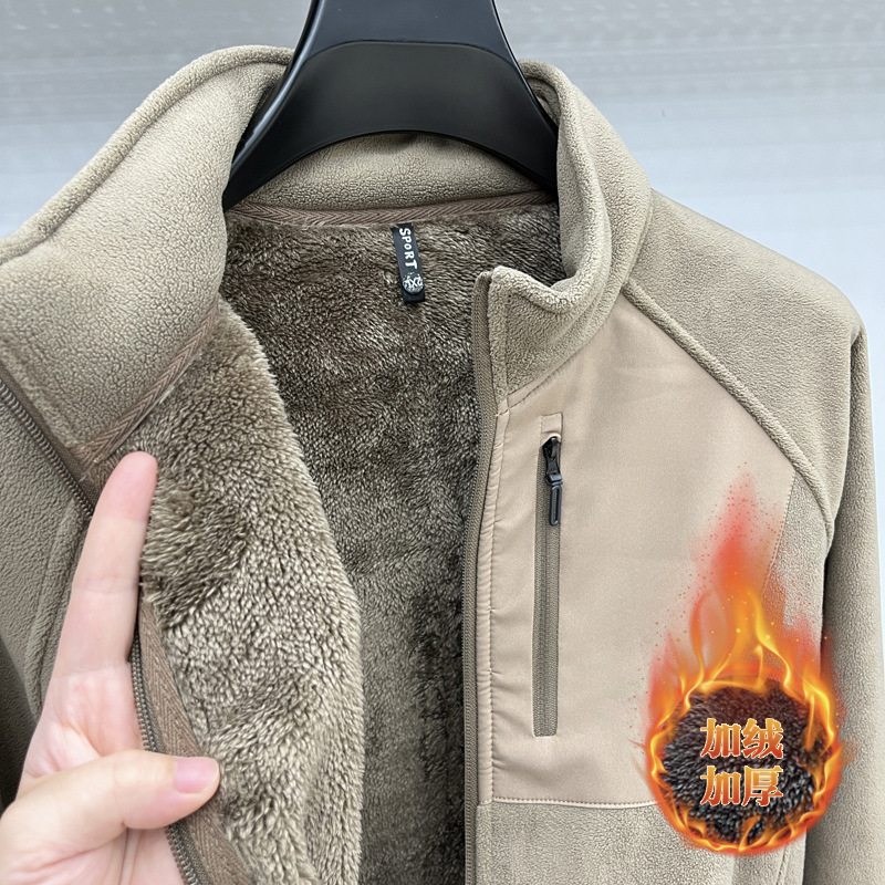 in stock 24 Autumn and Winter New Men's Casual Jacket fleece-lined Thickened Collar Fashionable Zipper Austrian Grain Fleece Warm Jacket
