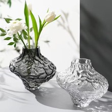 北欧轻奢创意峡谷不规则玻璃花瓶家庭插花水养鲜花干枝装饰摆件