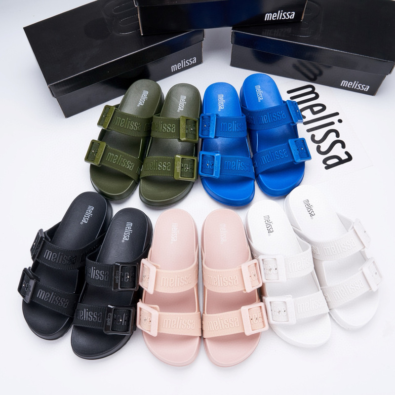 2024 New melissa Melissa Double Belt Buckle Thick Soft Bottom Platform Casual Beach Jelly Women's Slips