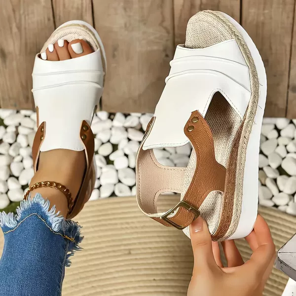Buckle Outer Wear Large Size Cross-Border Wedge Heel Fish Mouth Sandals European and American Export 2025 New Summer Beach Sandals for Women