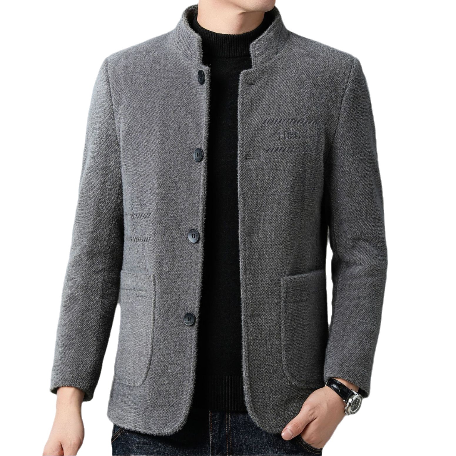 Winter Woolen Stand Collar Coat Men's Casual Wool Cotton Coat