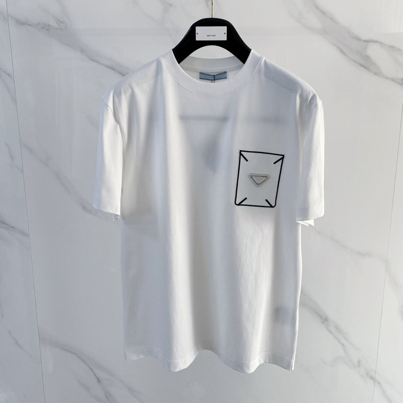 European Brand Pujia Men's Triangle Logo American Casual T-Shirt, Unisex Trendy Short-Sleeve Men's T-Shirt, Pure Cotton with a High-End Feel