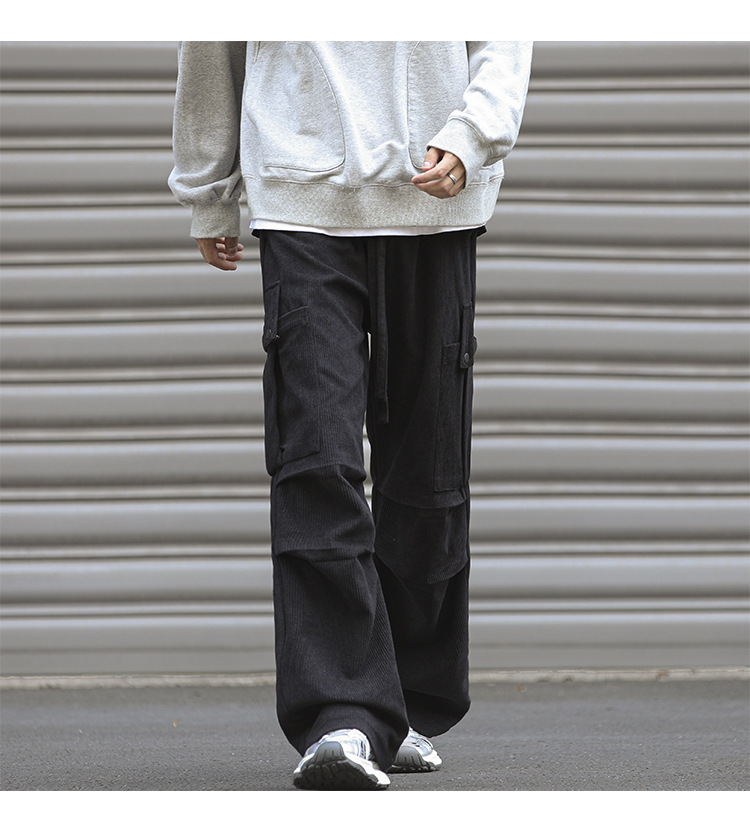 Winter corduroy oversized men's pants, loose plush and thickened work clothes pan's street versatile wide leg_voghion.com
