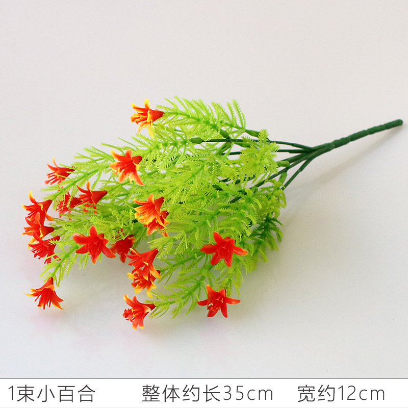 Ramo artificial pequeño lirio artificial flor artificial lirio pequeño mango paquete tela decoración flor arreglo flor suministro directo de fábrica