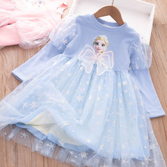 Girls Dress 2023 Spring and Autumn New Children's Ice and Snow Princess Dress Baby Mesh Puff Dress