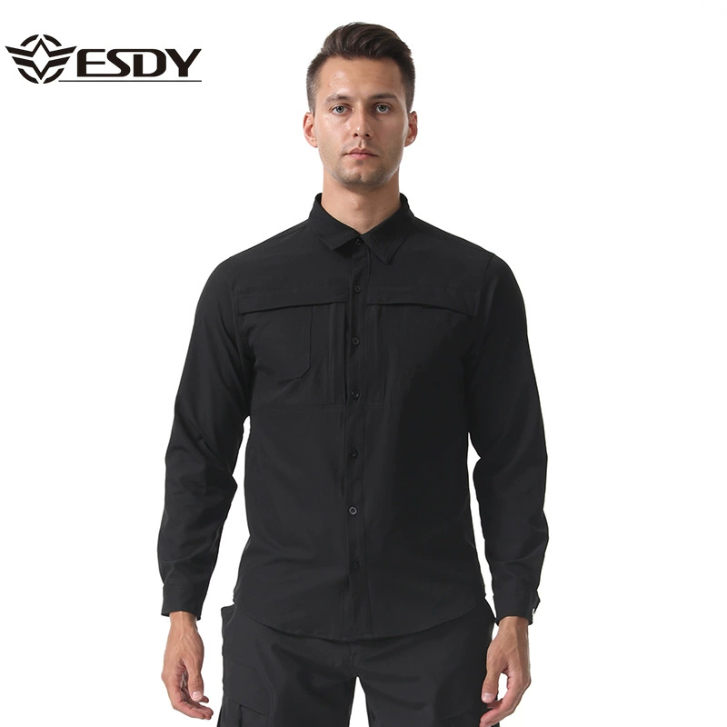 Тактические рубашки ESDY для мужчин, эластичные, быстросохнущие, с длинным рукавом, для активного отдыха, альпинизма, спорта и работы, оптом.