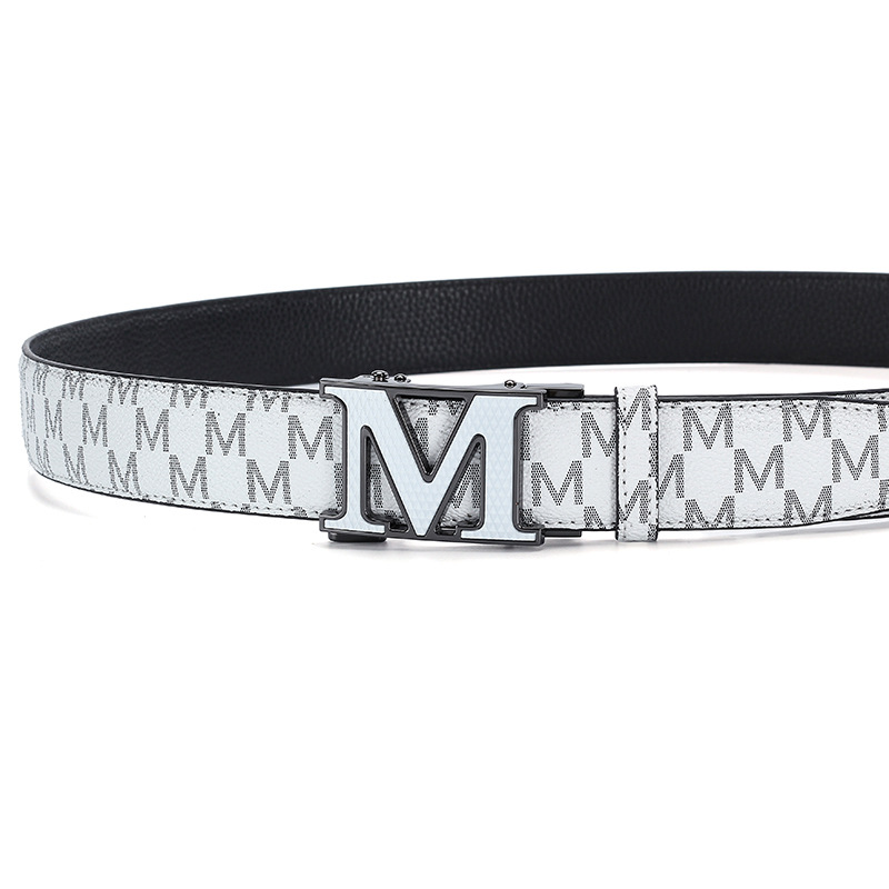 Genuine Leather Men's Belt With M Shape Automatic Buckle Casual_voghion.com