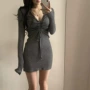 v领包臀打底显瘦连衣裙