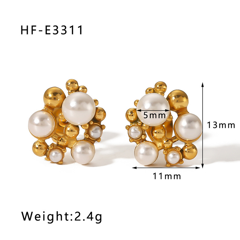 1 Pair Classic Style U Shape Crown Butterfly Plating Inlay Stainless Steel Artificial Pearls Rhinestones Zircon 18K Gold Plated Earrings display picture 5