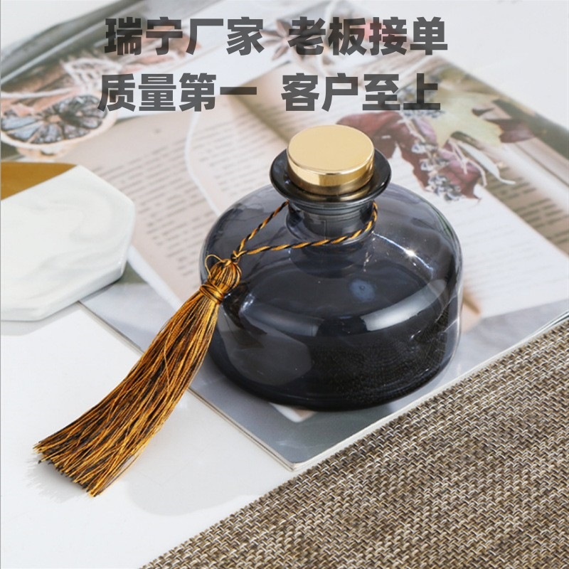 Ruining Wholesale Blue and Gray Aromatherapy Bottle Empty Bottle Glass Diffuser Bottle Fire-Free Rattan Fragrance Essential Oil Bottle Big Belly Aromatherapy Bottle