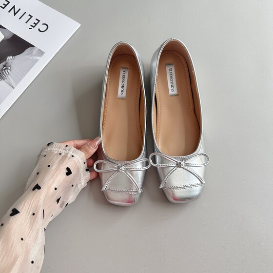 Square Head Bow Height 5cm Ballet Shoes Cool Temperament Commuter Shallow Mouth Shoes Fashion Women's Shoes