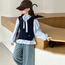 女童套装2025新款秋装洋气时髦儿童中大童毛线马甲小香风三件套潮