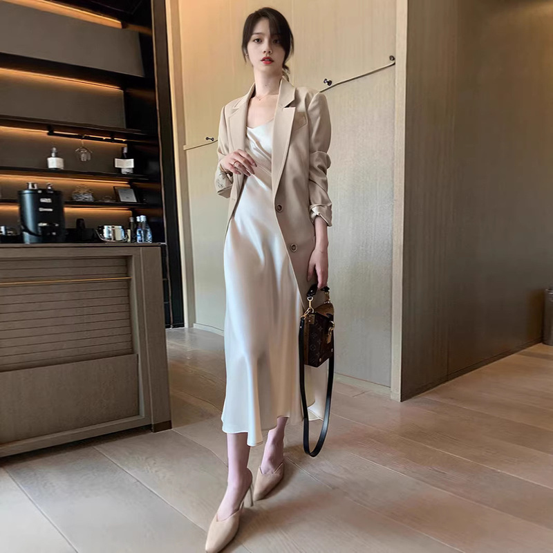 2026 Spring/Summer Hot-Selling Acetate Dress Satin Slimming Versatile Internet Celebrity Strap Dress Tiktok Outfit Long Dress