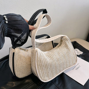 Straw retro shoulder bag