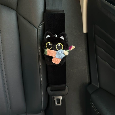 Little Black Cat Safety Belt Shoulder Cover Car Safety Belt Handle Cover Car Ornaments Decorative Supplies Anti-Stranglehold (Sürətlər qutusu və əl tormozu başlıqları) - little-black-cat-color-scarf