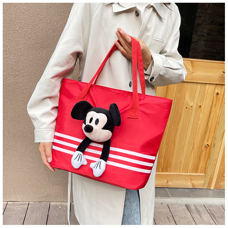Large-capacity shopping and grocery bag, Korean-style chic casual versatile nylon contrasting color striped single-shoulder crossbody bucket bag undefined