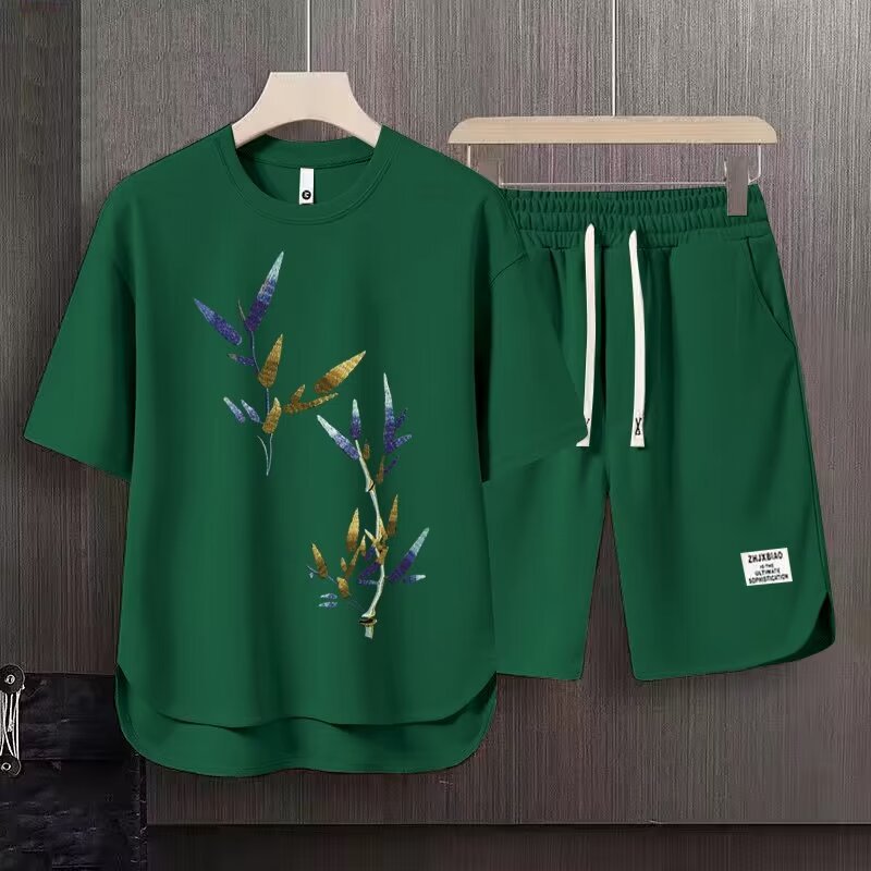 Men's Clothing 2024 Waffle Casual Summer Suit Men's Loose Teen Short sleeved T shirt Shorts Handsome Two piece Suit_voghion.com