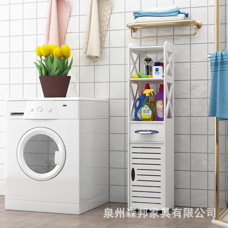 浴室边柜收纳架简易边柜立柜洗手间置物架带垃圾桶夹缝收纳轻奢柜