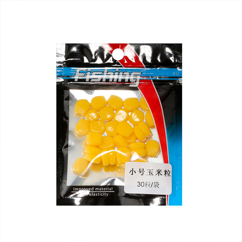 Fábrica al por mayor simulación de agua flotante granos de maíz tamaño 100 granos 30 granos/paquete de cebo blando cebo biónico con sabor a maíz cebo falso