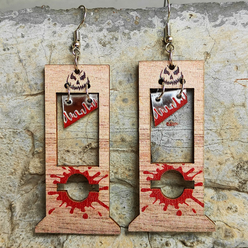 1 Pair Commute Letter Printing Wood Drop Earrings display picture 3