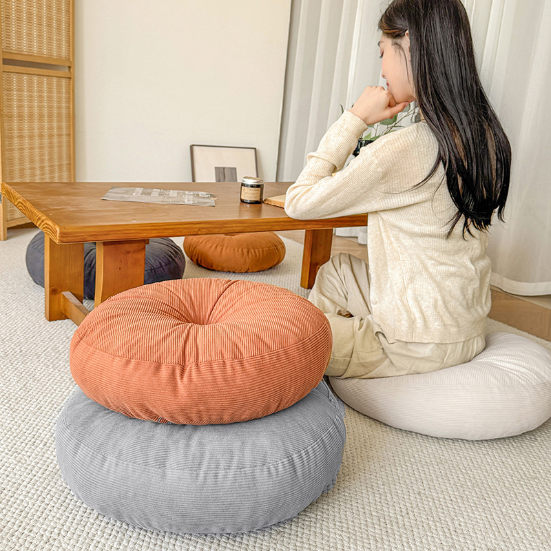 Corduroy Solid Color Futon Cushion, Thickened Floor Cushion for Home Use, Round Japanese-Style Balcony Bay Window Tatami Mat, Lazy Cushion