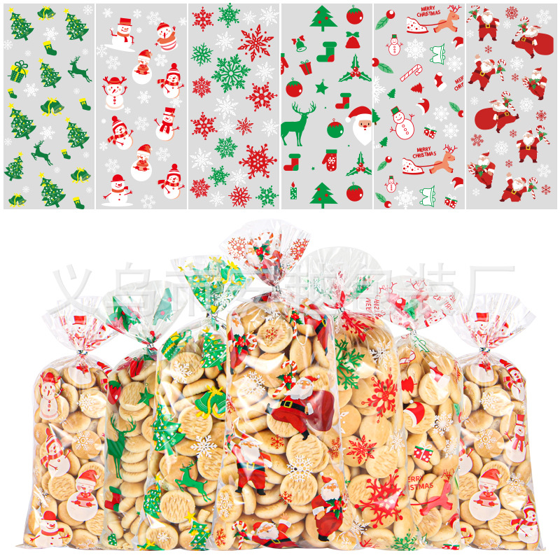 Nuevo en stock OPP Navidad invierno viejo copo de nieve árbol celofán bolsa de regalo de vacaciones bolsa de galletas bolsa de dulces