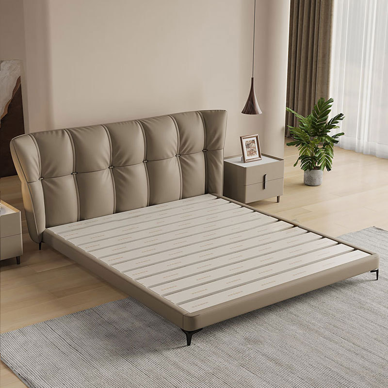 Cama de cuero genuino italiano moderno simple de alta gama suave bolsa dormitorio principal cama doble 1,8 m apartamento grande cama de cuero simple