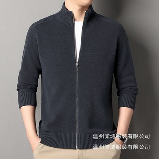 Cashmere Cardigan Men's Autumn and Winter Stand-Up Collar Thickened Warm Sweater Middle-Aged Dad's Solid Color Sweater Wholesale