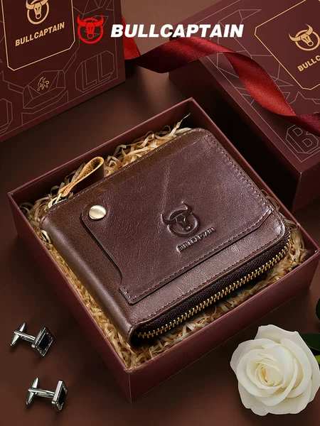 Captain Niu Leather Goods Men's Genuine Leather Phone Holder Wallet Gift Box for Boyfriend's Birthday with Greeting Card and Money Clip