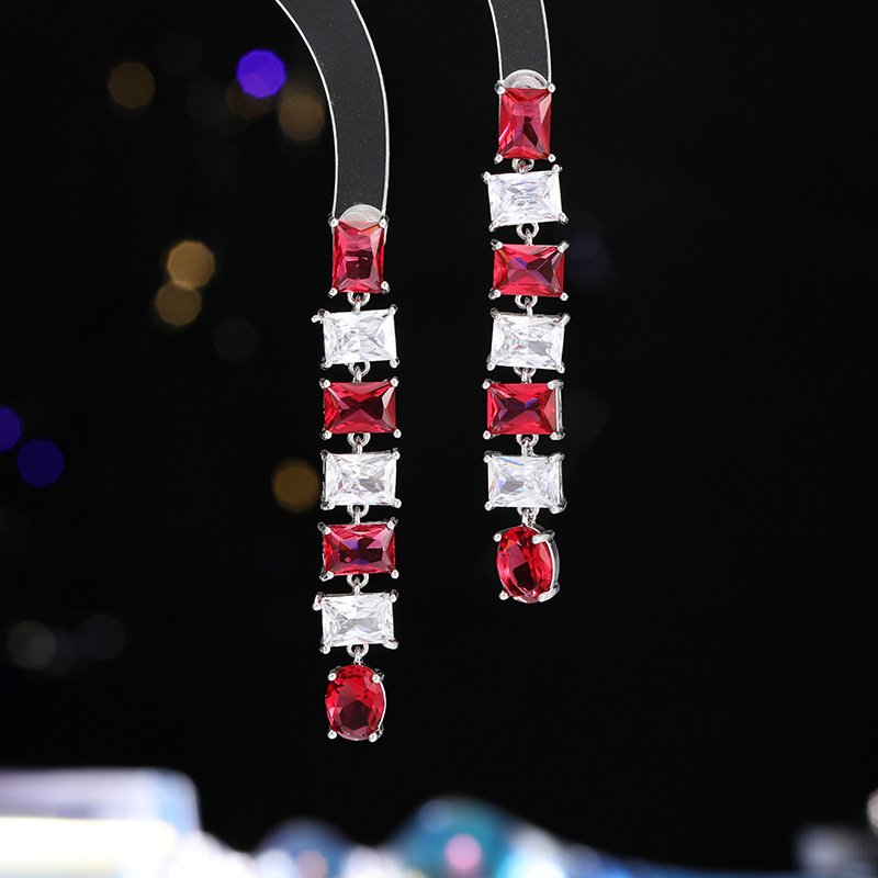 Long geometric square elegant earrings with zircon