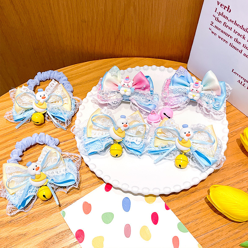 グラデーションレインボーリボンかわいいユニコーン少女立体クリップロリータリトルイエローアヒルベル子供用トップクリップ|undefined