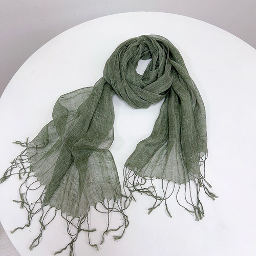 Spring and summer new product solid color linen scarf hemp gray effect couple scarf literary tassel shawl solid color high-end silk scarf