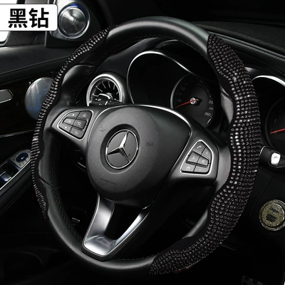 Diamond-Encrusted Steering Wheel Cover, Universal Steering wheel cover - cassette-diamond-steering-wheel-cover-2-pack-black-38cm
