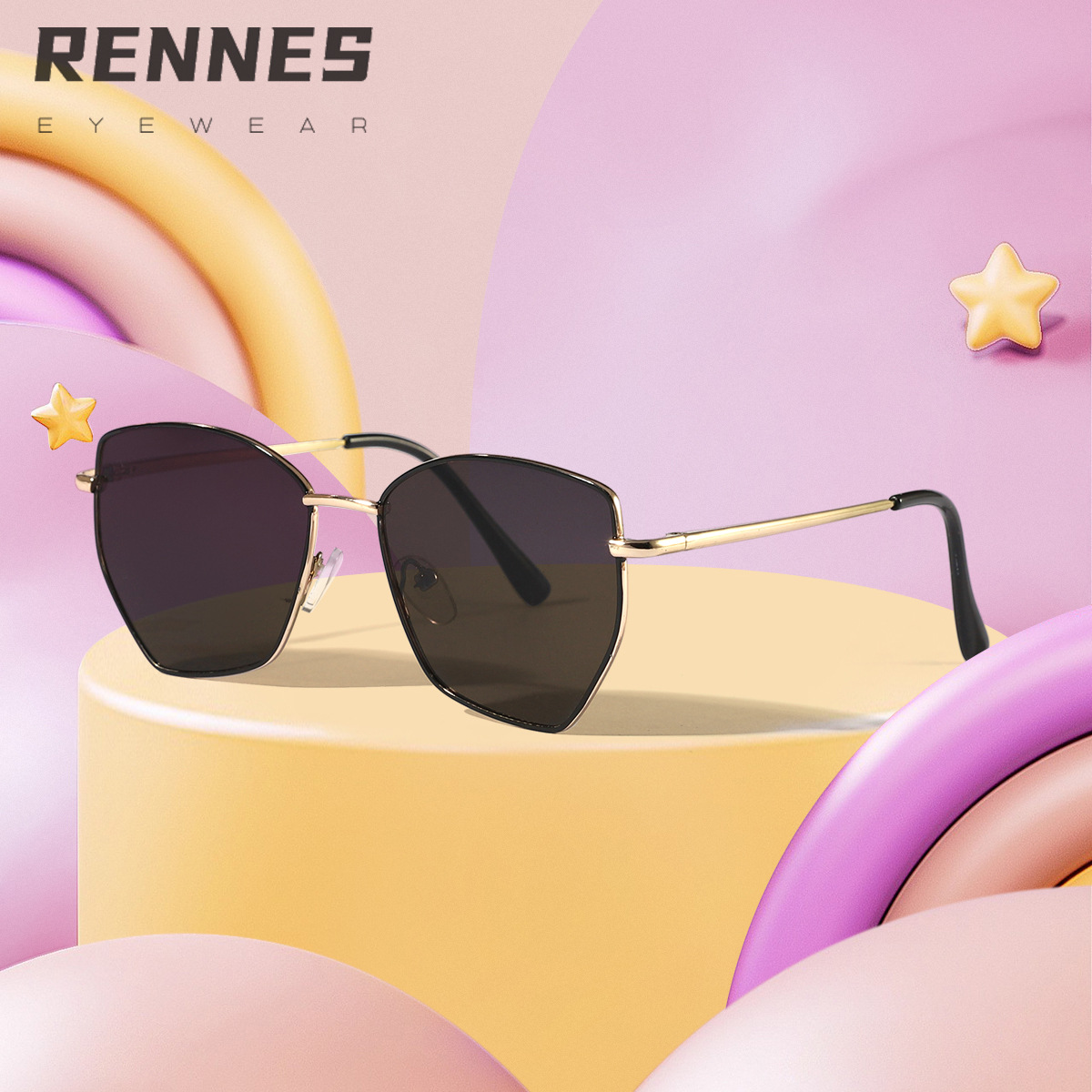 Nuevos poligonales metálicos transfronterizos para niños Gafas de sol para niños y niñas Moda callejera Gafas de sol Sunglasses