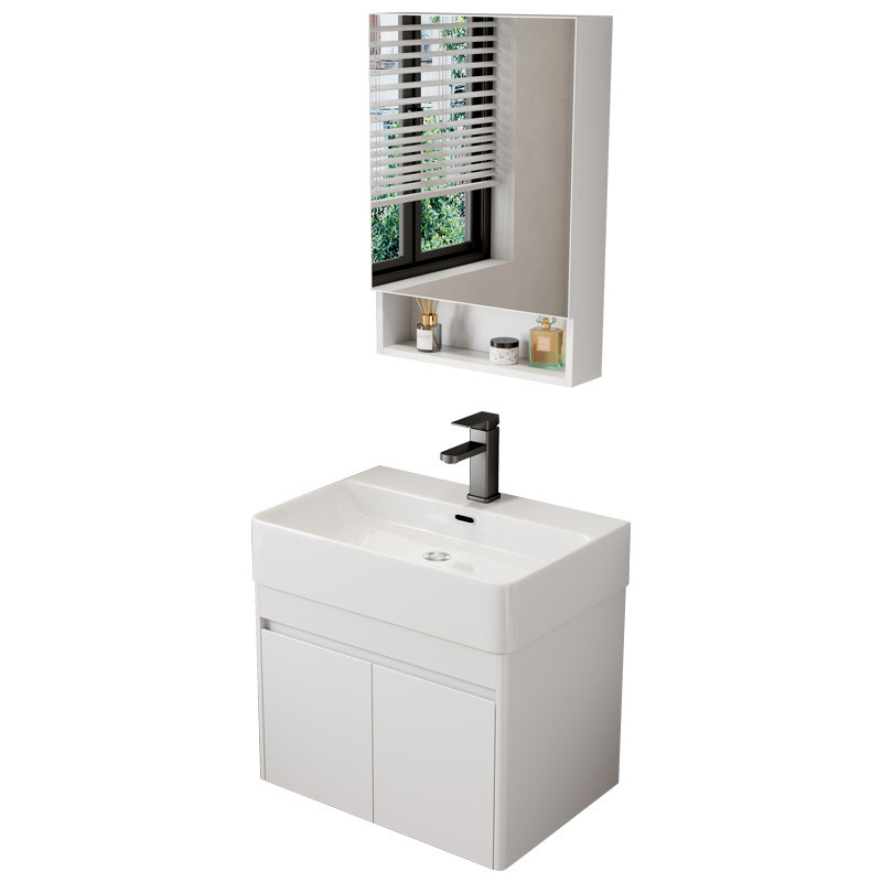 Espacio de aluminio gabinete de baño apartamento pequeño tipo de casa de alquiler cerámica en un lavabo lavabo lavabo esquina redondeada