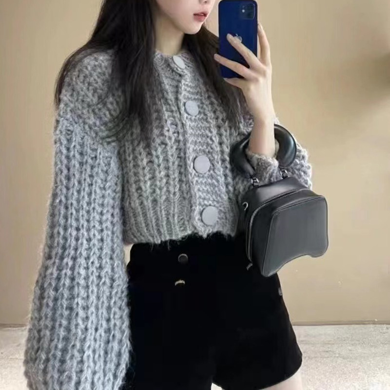 ルーズセータージャケット婦人服 2025 新しいショートレイジースタイルレトロヘビーニットカーディガントップ秋と冬|undefined