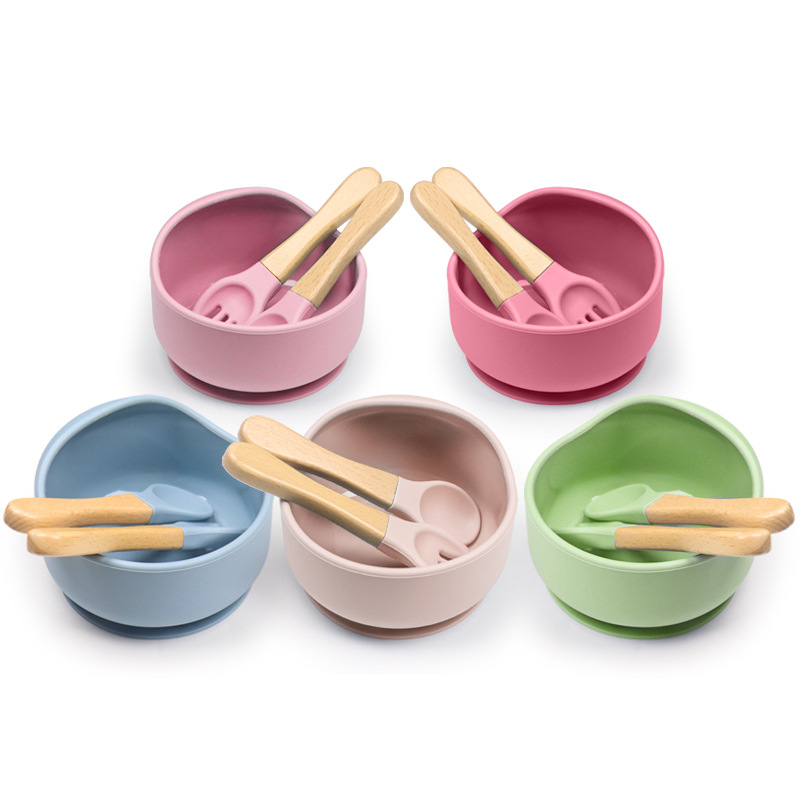 국경 간 이유식 보충제 실리콘 그릇 흡입 컵 훈련 그릇 어린이 먹는 그릇 먹는 그릇 포크 스푼 모성 및 아동 용품