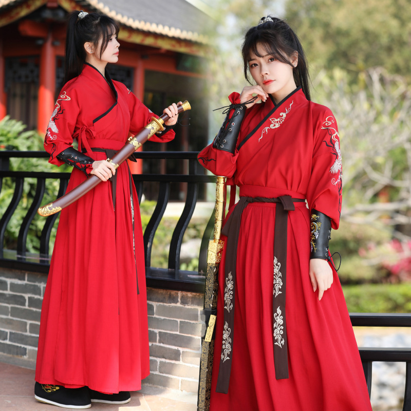 Chinese Style Women's Clothing New Improved Traditional Long-sleeved Martial Arts Hanfu Two-piece Set Women's Chivalrous Women's Red Suit