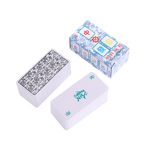 Plastic mahjong tiles blue and white porcelain portable 136 silent mahjong PVC home poker travel portable mahjong tiles