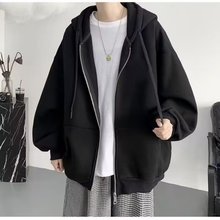 2023秋季男装加绒外套男连帽开衫拉链卫衣男学生青年百搭运动卫衣