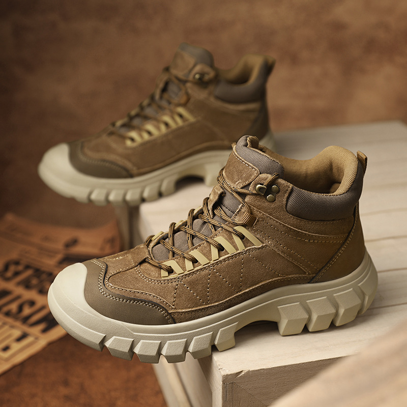 Men's Outdoor Hiking Shoes High-Top Wear-Resistant Height-Increasing Shoes Warm British Trend Casual Men's Shoes Snow Bo_vogvips.com