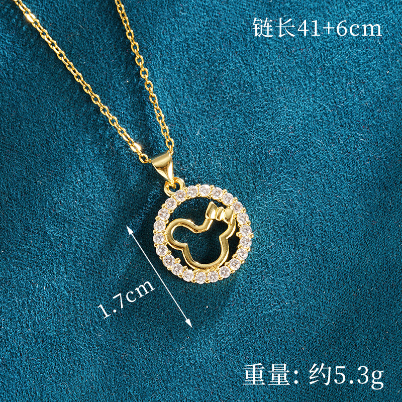 Collar de oro de arena antigua, anillo de diamantes de colores, pendientes de Mickey Mouse, sentido del diseño pequeño, fuente de joyería que no se desvanece durante mucho tiempo