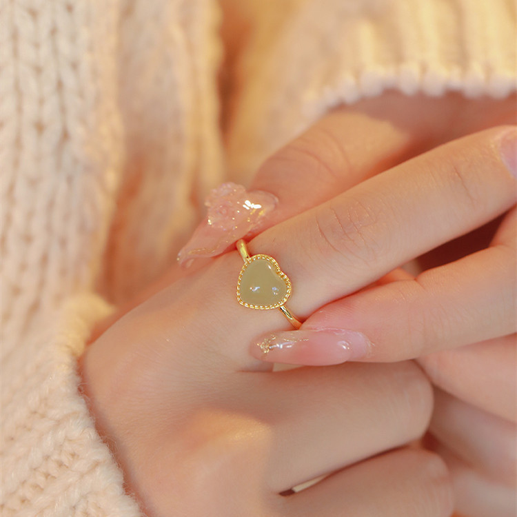 2022 New Hetian Jade Love Ring Female ins Niche Design Minimalist High-end Retro Jade Food Ring